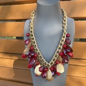 Vintage Dangling Red & Gold Bib‎ Necklace